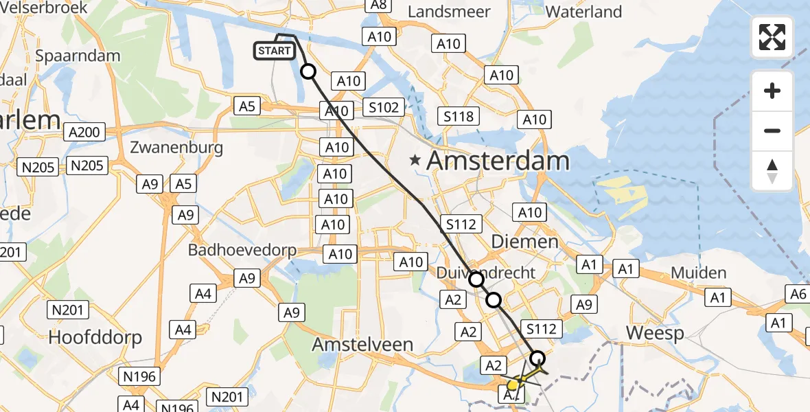 Routekaart van de vlucht: Lifeliner 1 naar Academisch Medisch Centrum (AMC), Meibergdreef