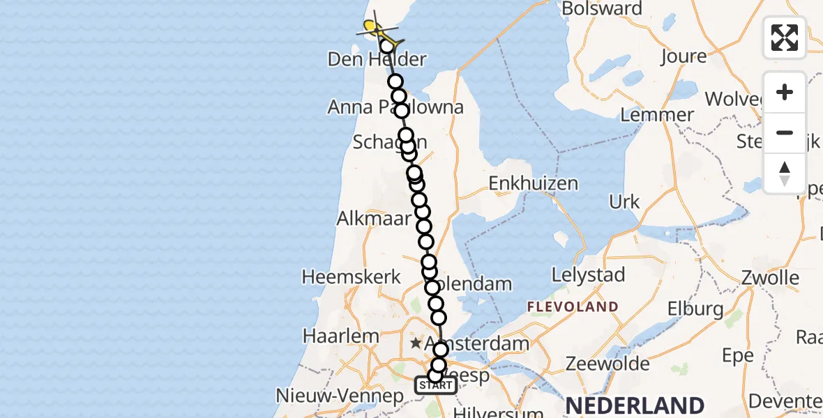 Routekaart van de vlucht: Lifeliner 1 naar Den Hoorn, Pontweg