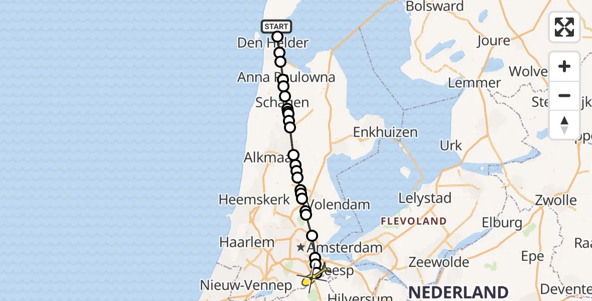 Routekaart van de vlucht: Lifeliner 1 naar Academisch Medisch Centrum (AMC), Meibergdreef