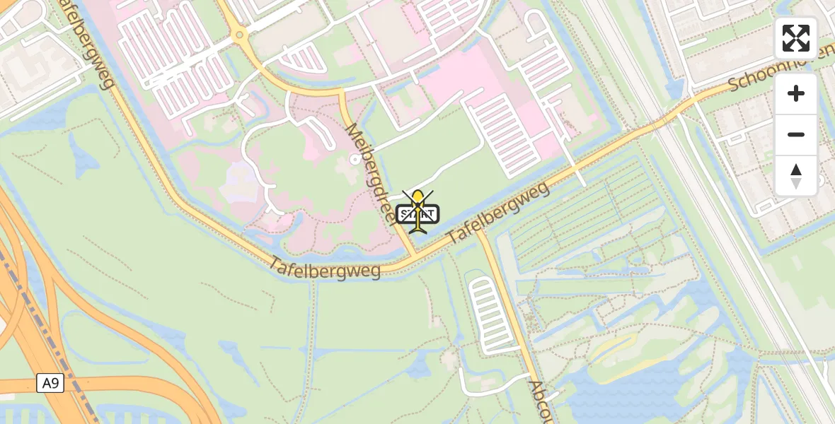 Routekaart van de vlucht: Traumahelikopter naar Academisch Medisch Centrum (AMC), Helipad