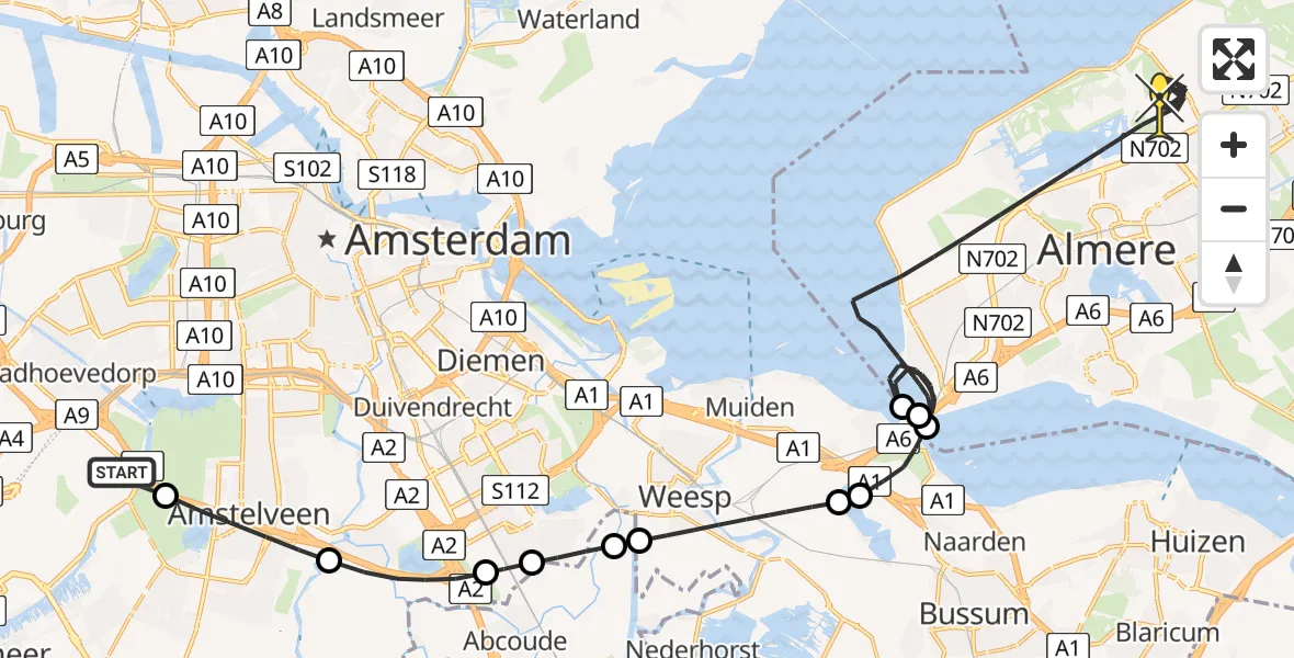 Routekaart van de vlucht: Politiehelikopter naar Almere, Damsluisweg