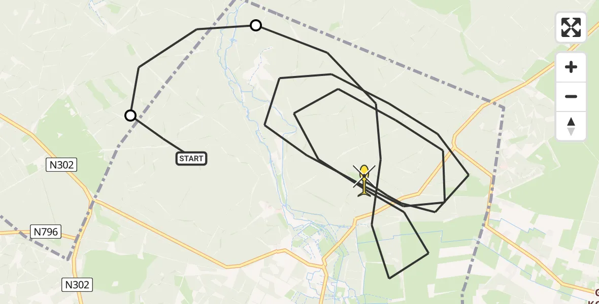 Routekaart van de vlucht: Politieheli naar Ermelo, Oude Zwolseweg