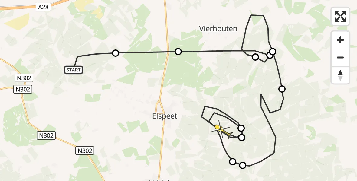 Routekaart van de vlucht: Politieheli naar Elspeet, Vaassenseweg