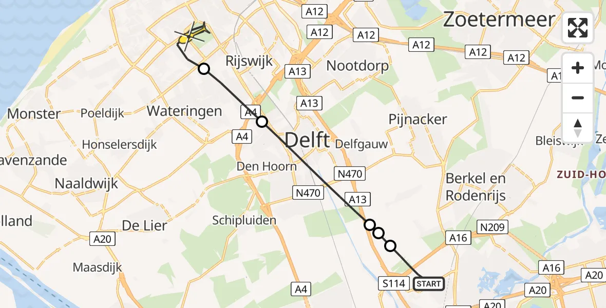 Routekaart van de vlucht: Lifeliner 2 naar Den Haag, Henriëtte Roland Holstweg