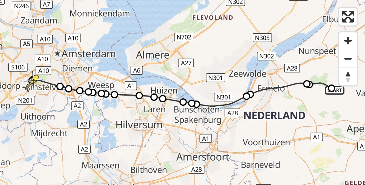 Routekaart van de vlucht: Politieheli naar Schiphol, Thermiekstraat
