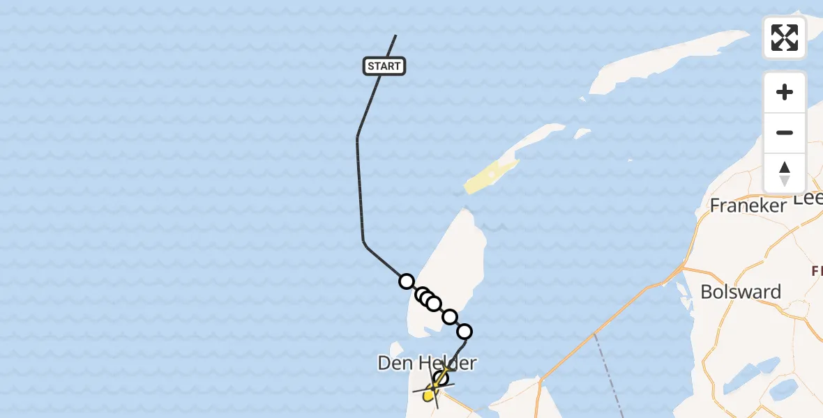 Routekaart van de vlucht: Kustwachthelikopter naar Vliegveld De Kooy, Doggersvaart