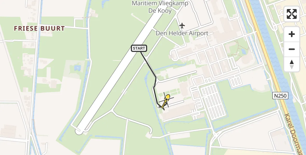 Routekaart van de vlucht: Kustwachthelikopter naar Vliegveld De Kooy, Luchthavenweg