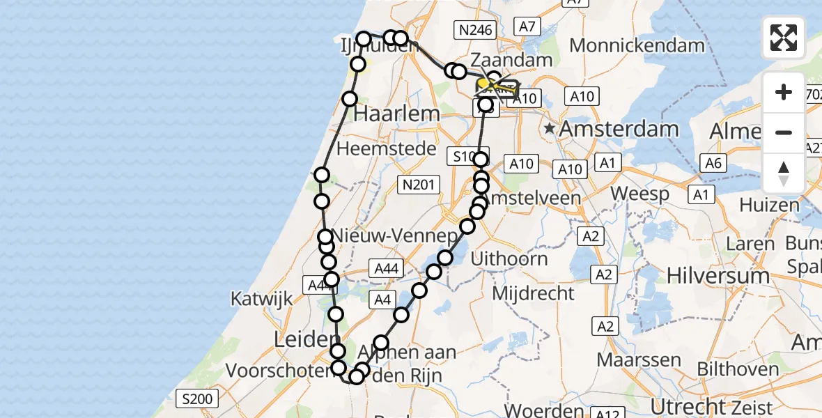 Routekaart van de vlucht: Lifeliner 1 naar Amsterdam Heliport, Elbaweg