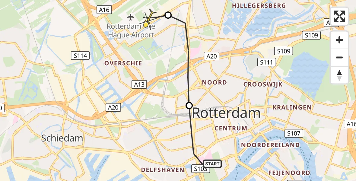 Routekaart van de vlucht: Lifeliner 2 naar Rotterdam The Hague Airport, Brandenburgbaan