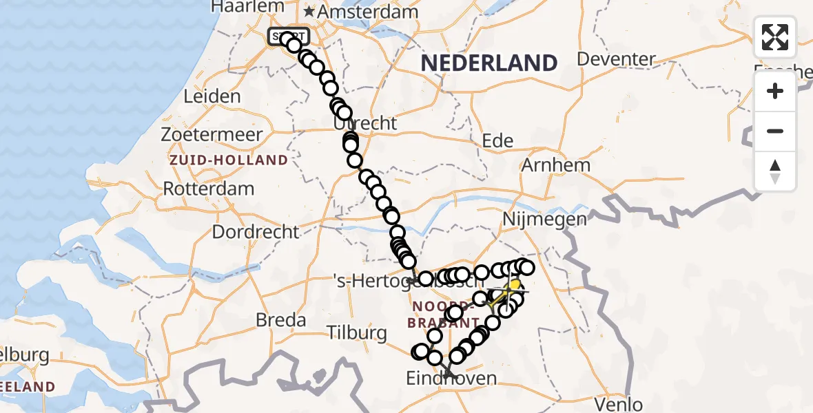 Routekaart van de vlucht: Politieheli naar Vliegbasis Volkel, Zeelandsedijk