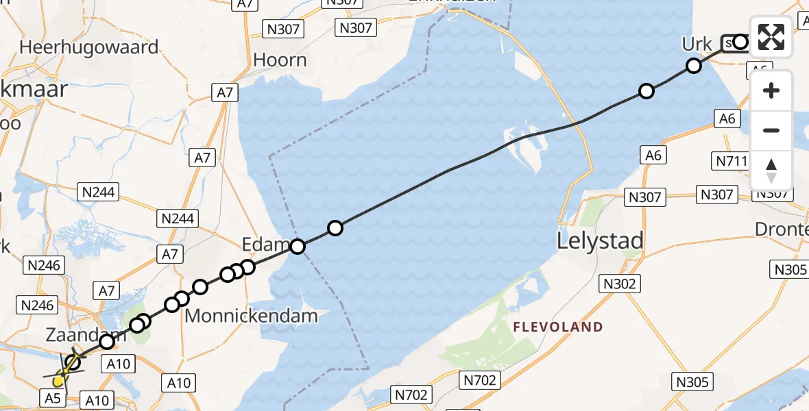 Routekaart van de vlucht: Lifeliner 1 naar Amsterdam Heliport, Capriweg