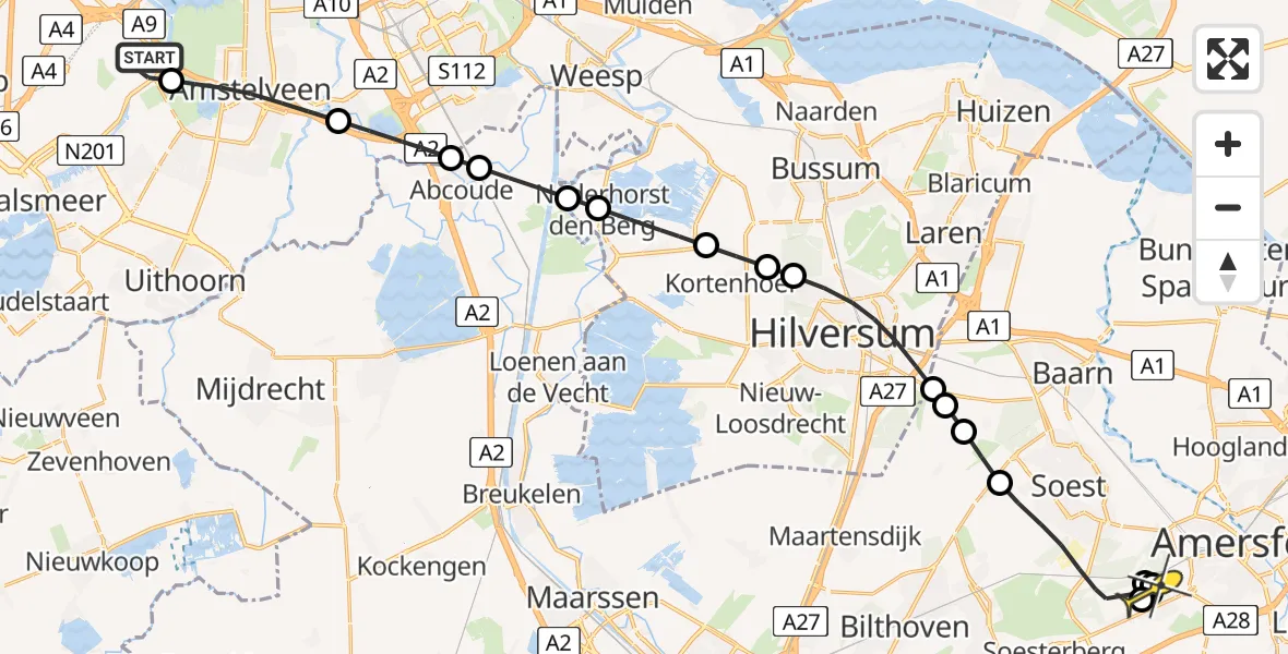 Routekaart van de vlucht: Politieheli naar Amersfoort, Barchman Wuytierslaan
