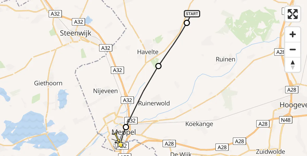 Routekaart van de vlucht: Lifeliner 4 naar Meppel, Pieter de Hoochstraat