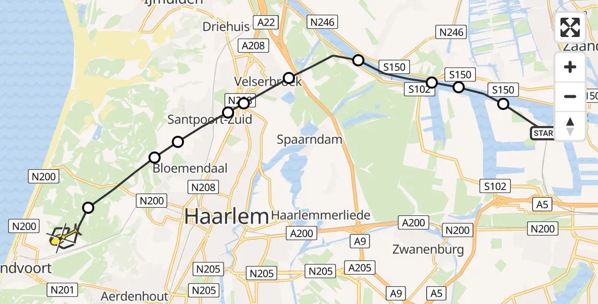 Routekaart van de vlucht: Lifeliner 1 naar Zandvoort, Keesomstraat