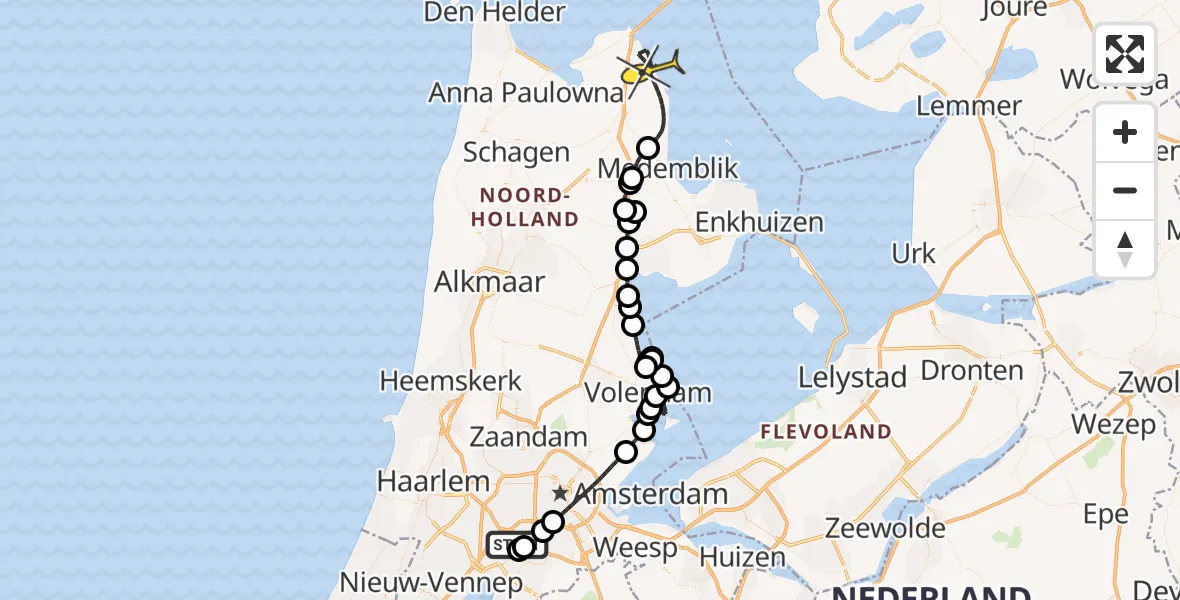 Routekaart van de vlucht: Politiehelikopter naar Wieringerwerf, Noorderdijkweg