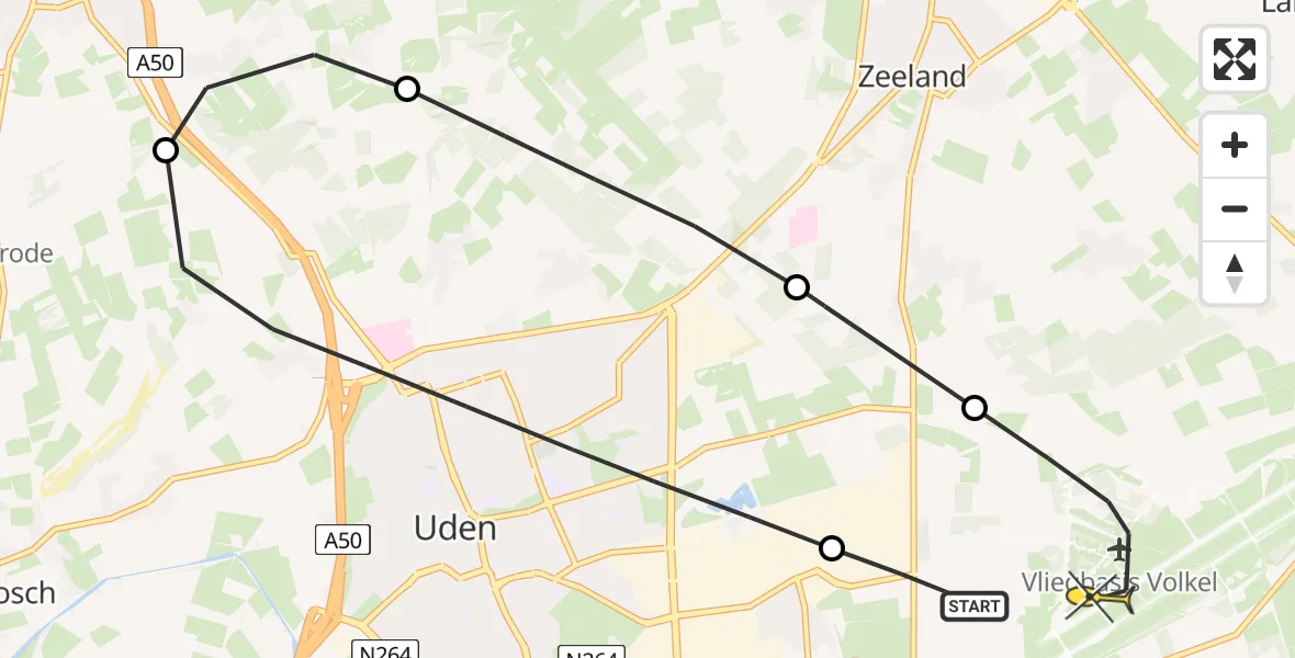 Routekaart van de vlucht: Lifeliner 3 naar Vliegbasis Volkel, Zeelandsedijk