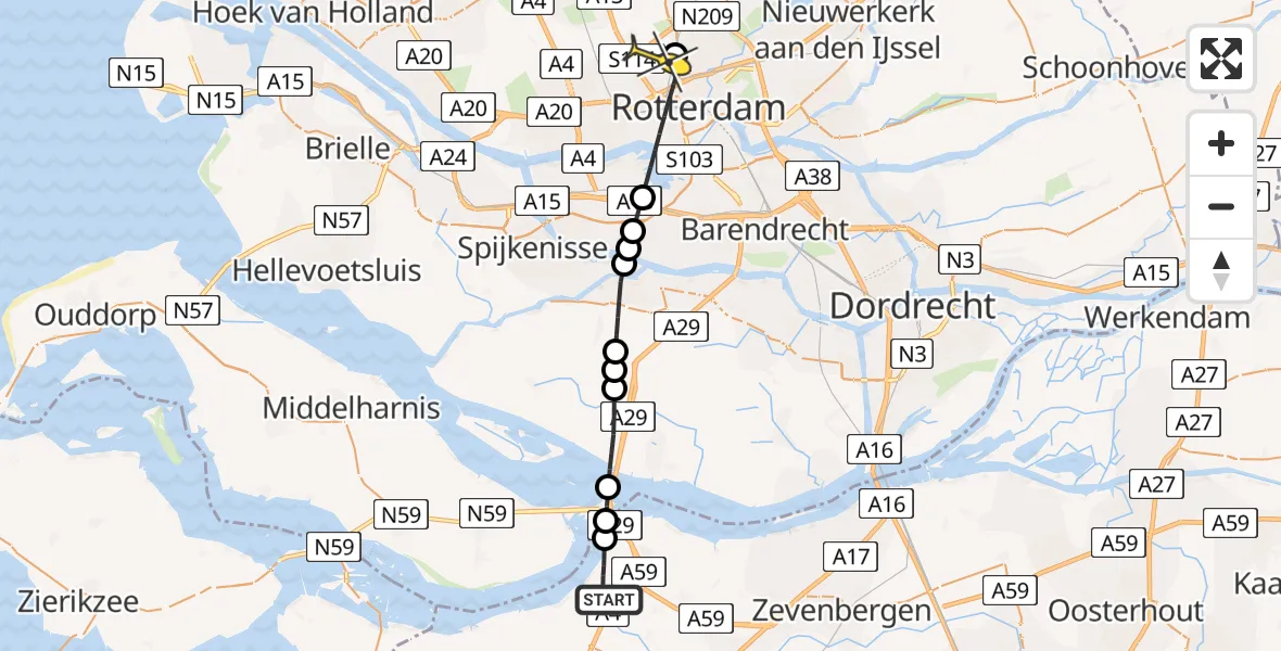 Routekaart van de vlucht: Lifeliner 2 naar Rotterdam The Hague Airport, Brandenburgbaan