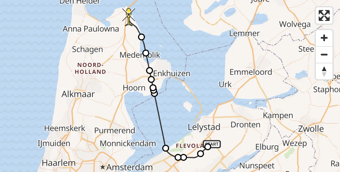 Routekaart van de vlucht: Kustwachthelikopter naar Wieringerwerf, Sluitgatweg
