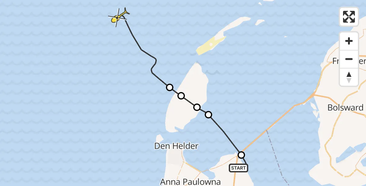 Routekaart van de vlucht: Kustwachthelikopter naar Noorderdijkweg