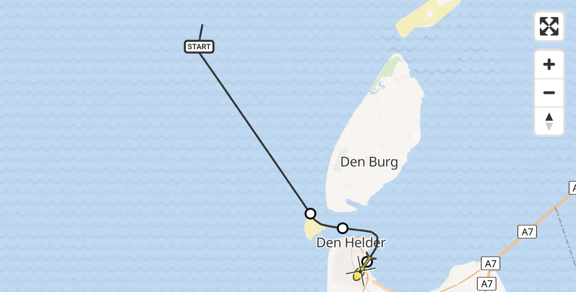 Routekaart van de vlucht: Kustwachthelikopter naar Vliegveld De Kooy, Doggersvaart