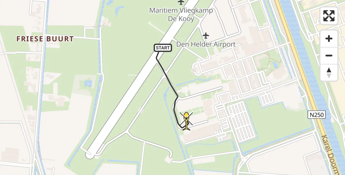 Routekaart van de vlucht: Kustwachthelikopter naar Vliegveld De Kooy, Luchthavenweg