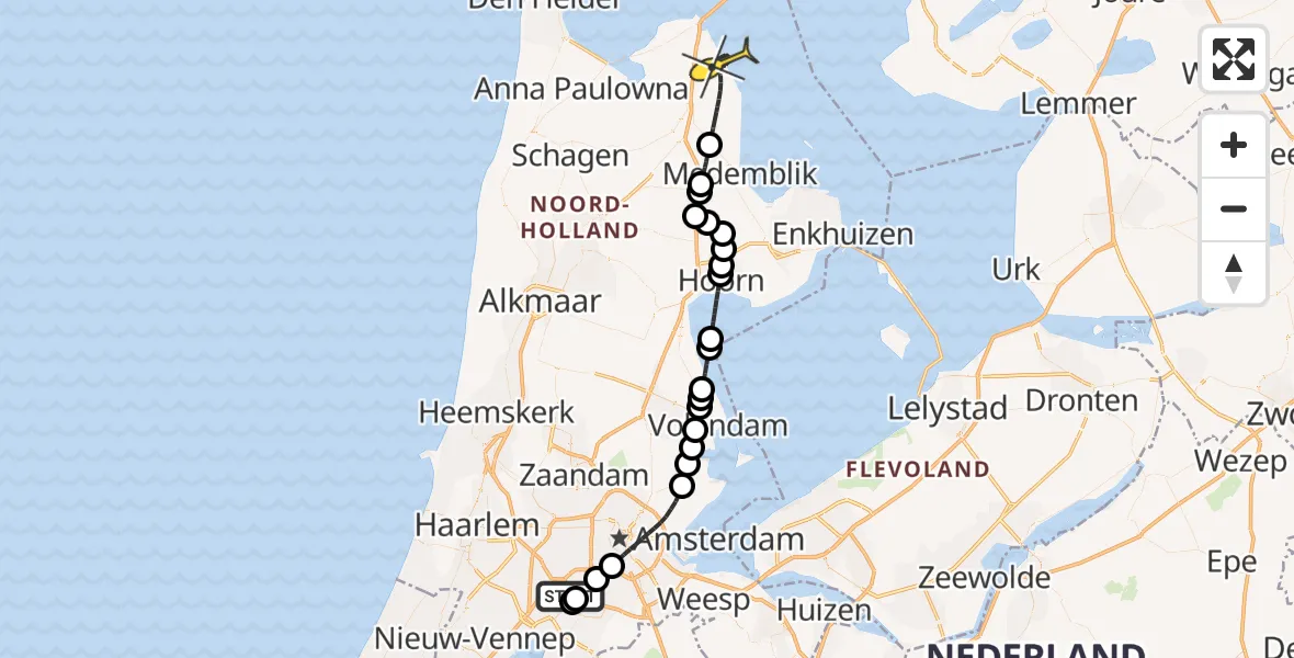 Routekaart van de vlucht: Politiehelikopter naar Wieringerwerf, Noorderdijkweg