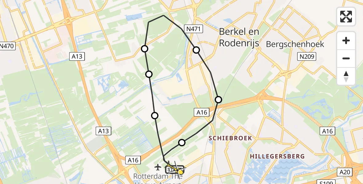 Routekaart van de vlucht: Lifeliner 2 naar Rotterdam The Hague Airport, Brandenburgbaan