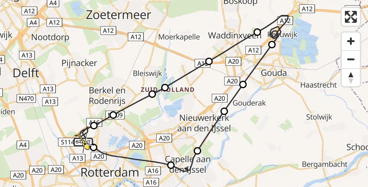Routekaart van de vlucht: Politiehelikopter naar Rotterdam The Hague Airport, Brandenburgbaan