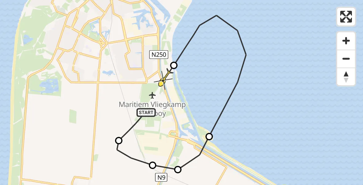 Routekaart van de vlucht: Politiehelikopter naar Vliegveld De Kooy, Oostoeverweg