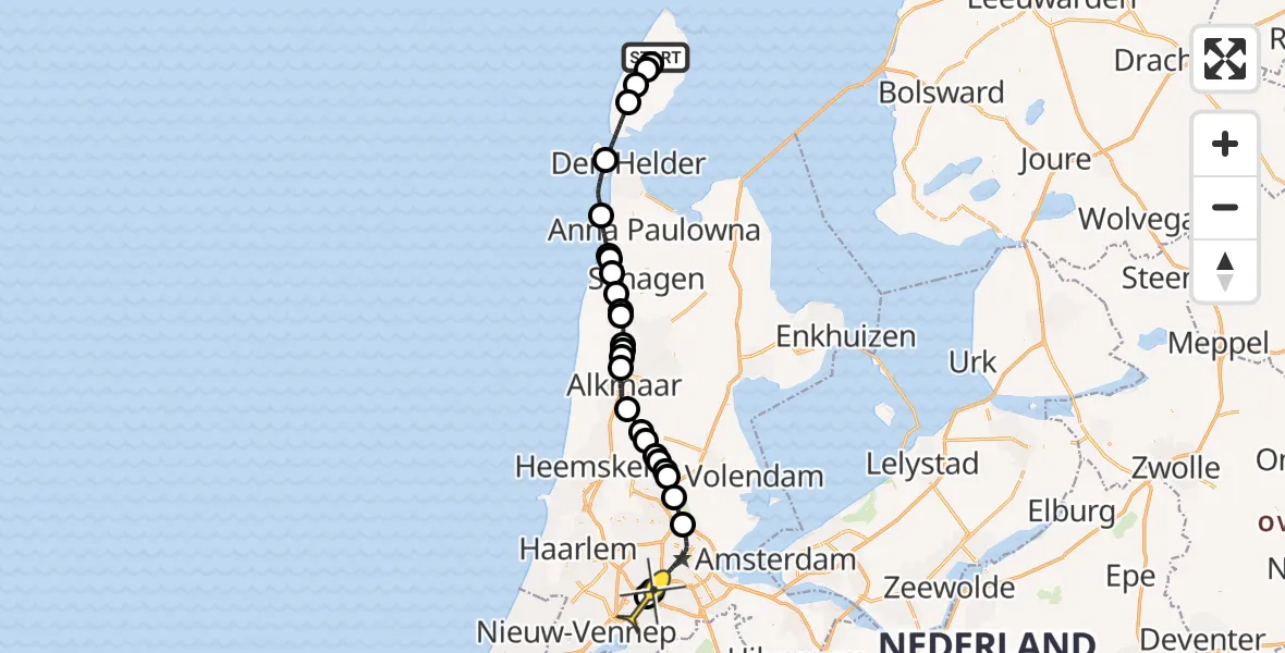 Routekaart van de vlucht: Politieheli naar Schiphol, Thermiekstraat