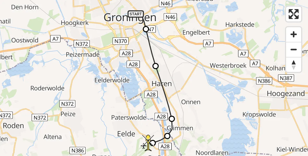 Routekaart van de vlucht: Lifeliner 4 naar Groningen Airport Eelde, Machlaan