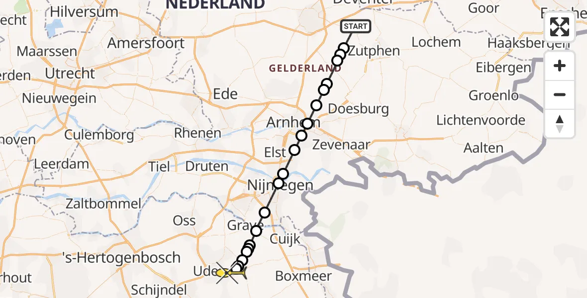 Routekaart van de vlucht: Lifeliner 3 naar Vliegbasis Volkel, Zeelandsedijk