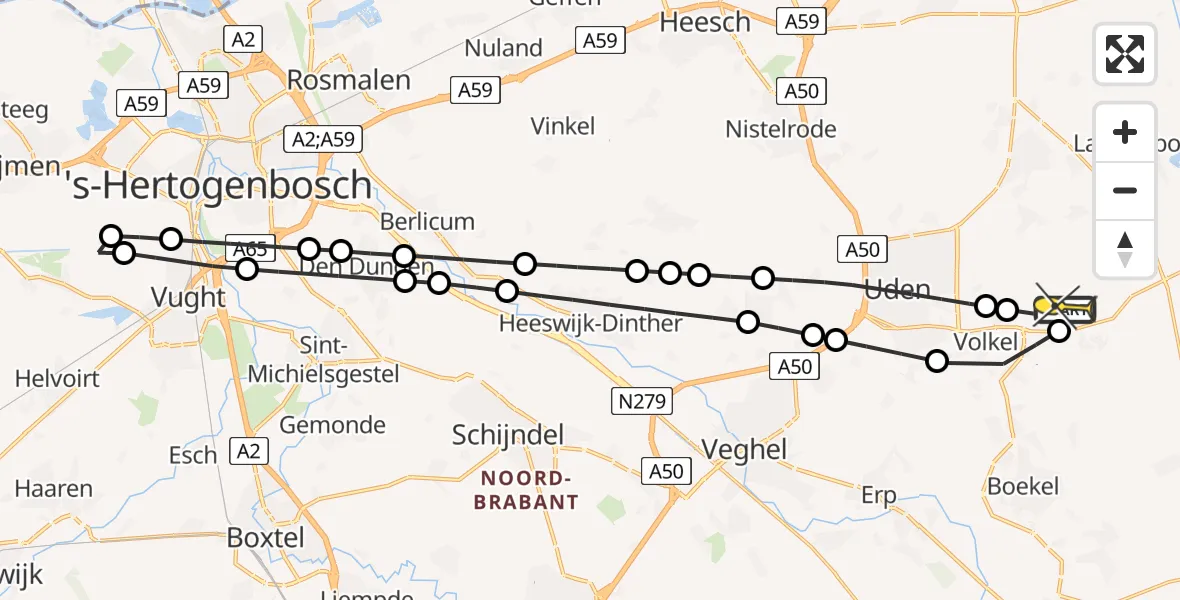 Routekaart van de vlucht: Lifeliner 3 naar Vliegbasis Volkel, Zeelandsedijk