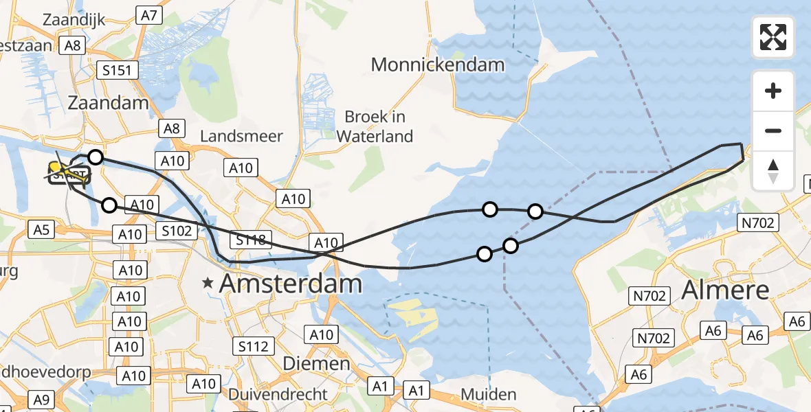 Routekaart van de vlucht: Lifeliner 1 naar Amsterdam Heliport, Hornweg