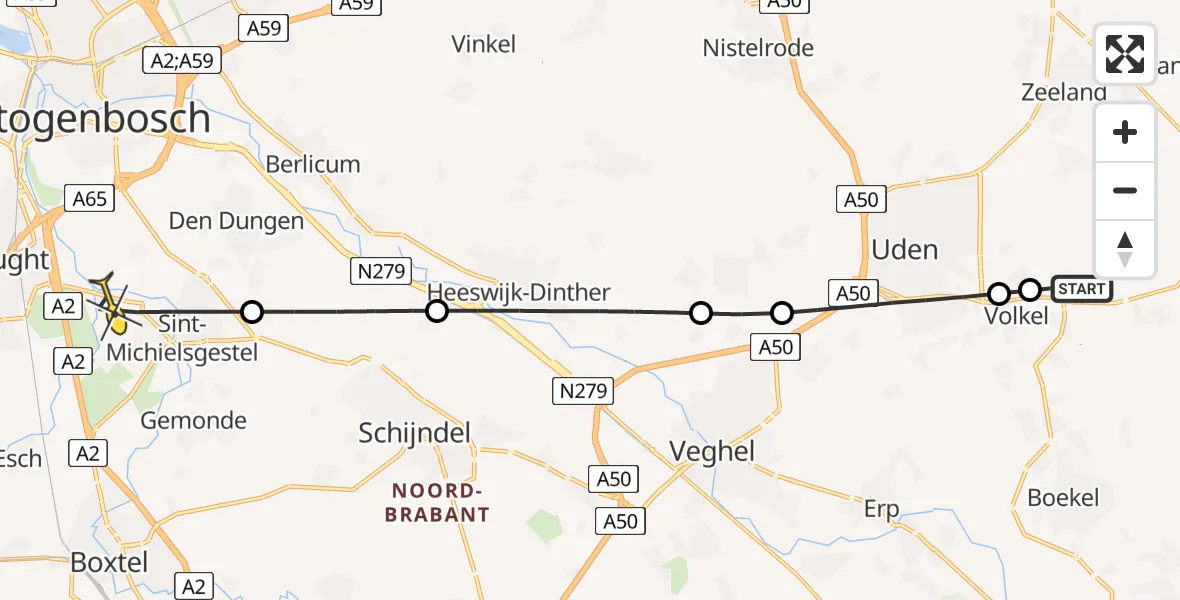Routekaart van de vlucht: Lifeliner 3 naar Sint-Michielsgestel, Halderse Akkers