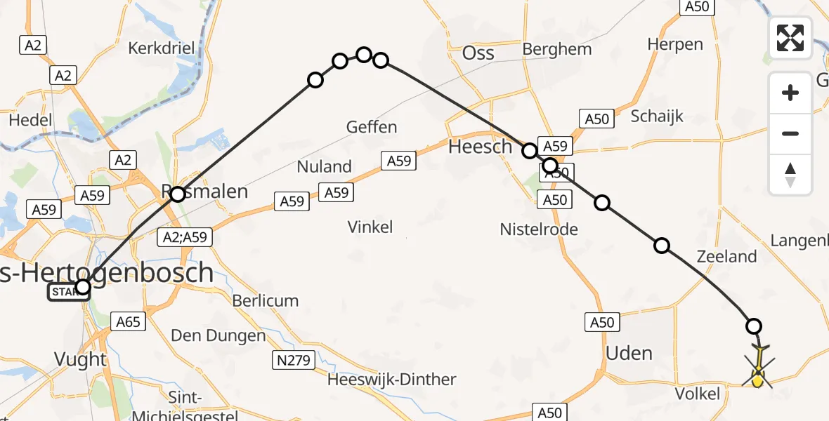Routekaart van de vlucht: Lifeliner 3 naar Vliegbasis Volkel, Zeelandsedijk