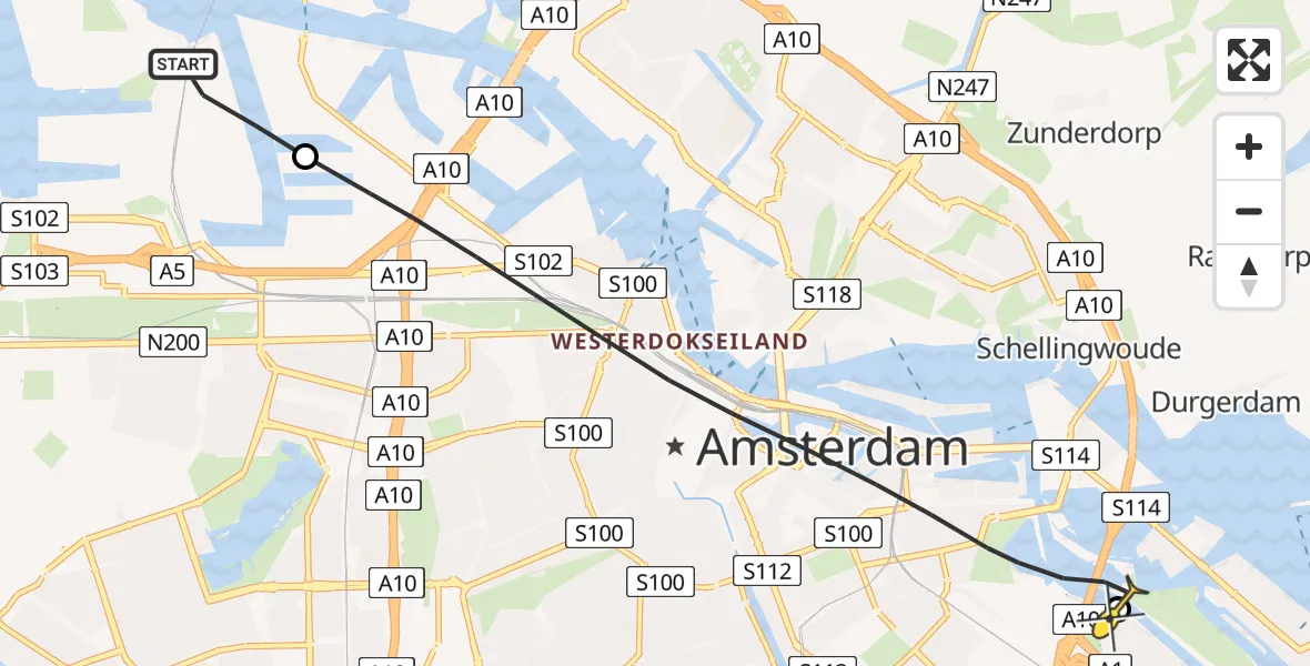 Routekaart van de vlucht: Lifeliner 1 naar Diemen, Ouddiemerlaan