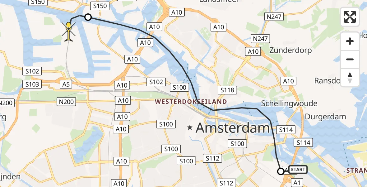 Routekaart van de vlucht: Lifeliner 1 naar Amsterdam Heliport, Hornweg