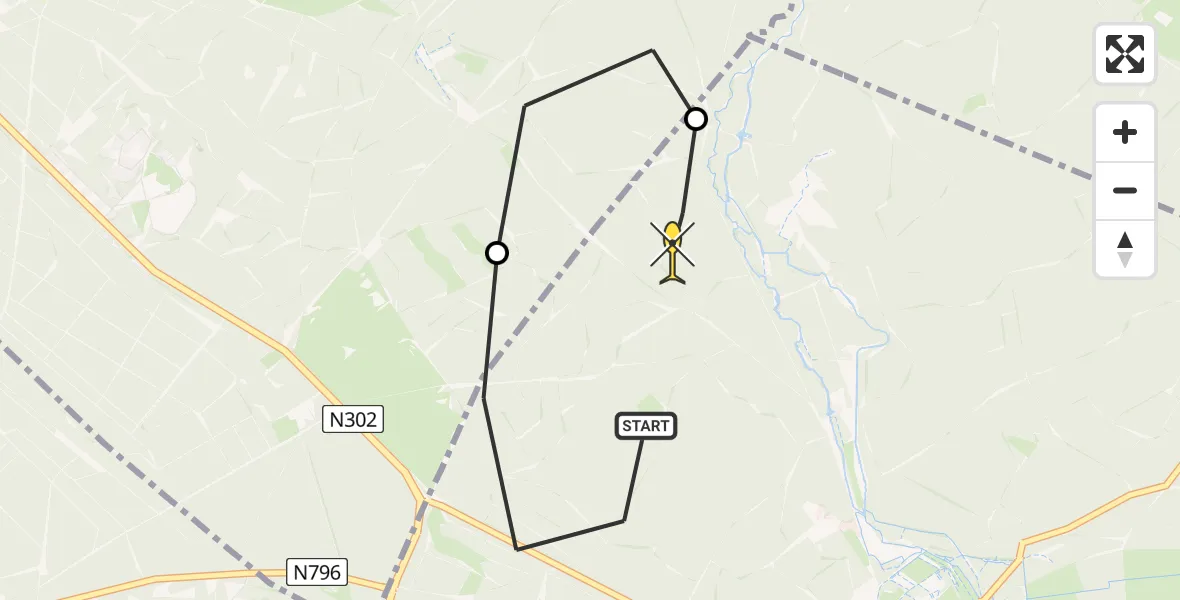 Routekaart van de vlucht: Politieheli naar Ermelo, Beekhuizerweg