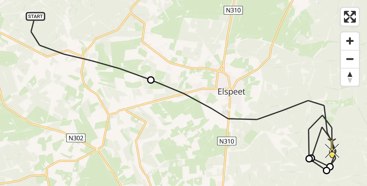Routekaart van de vlucht: Politiehelikopter naar Elspeet, Vaassenseweg