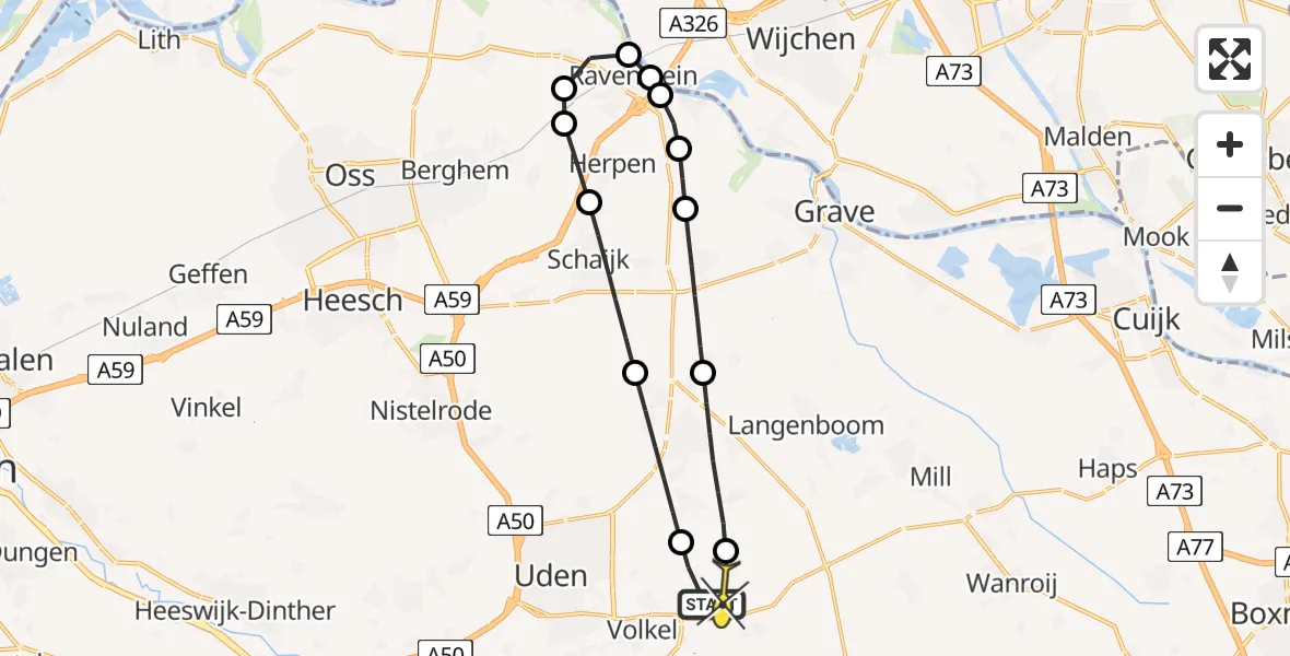 Routekaart van de vlucht: Lifeliner 3 naar Vliegbasis Volkel, Zeelandsedijk