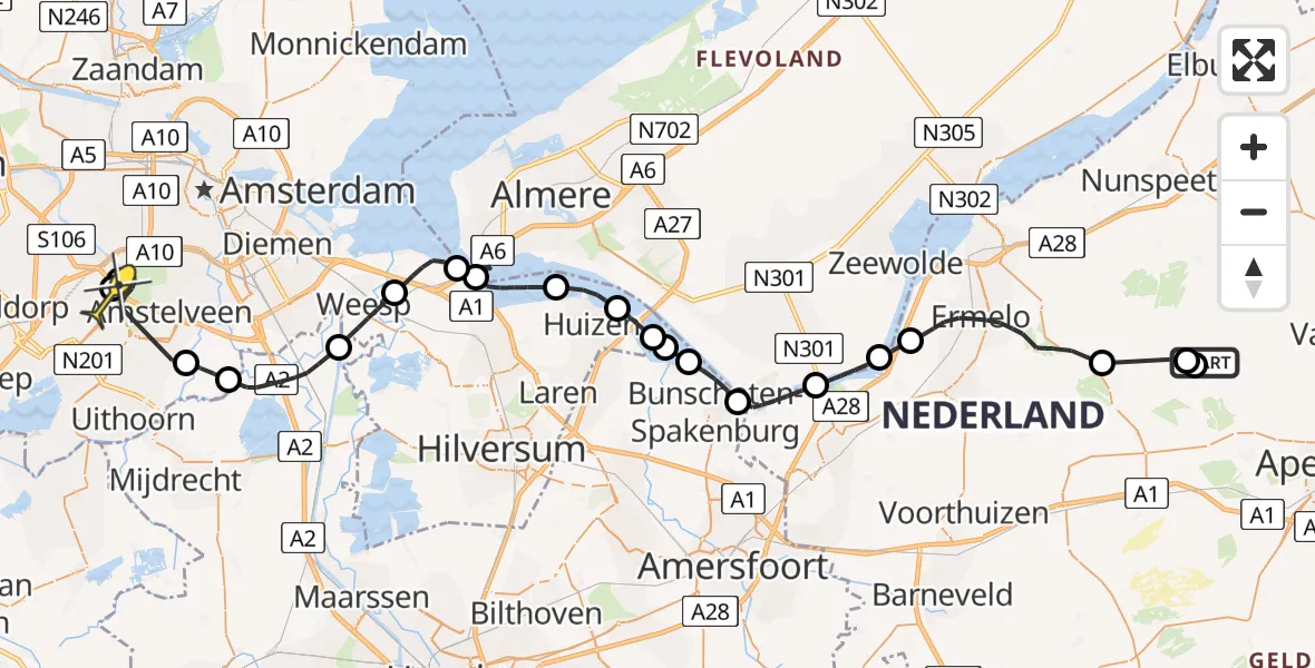Routekaart van de vlucht: Politieheli naar Schiphol, Thermiekstraat