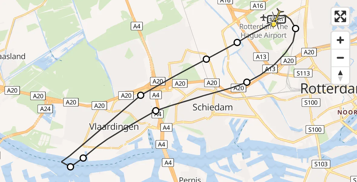 Routekaart van de vlucht: Lifeliner 2 naar Rotterdam The Hague Airport, Brandenburgbaan