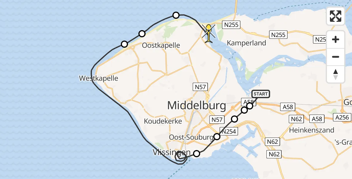 Routekaart van de vlucht: Kustwachthelikopter naar Vrouwenpolder, Noorddijk