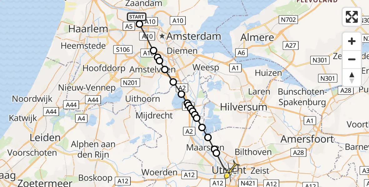 Routekaart van de vlucht: Lifeliner 1 naar Utrecht, Maliesingel