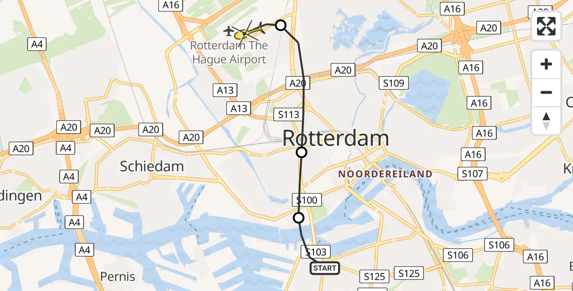 Routekaart van de vlucht: Lifeliner 2 naar Rotterdam The Hague Airport, Brandenburgbaan