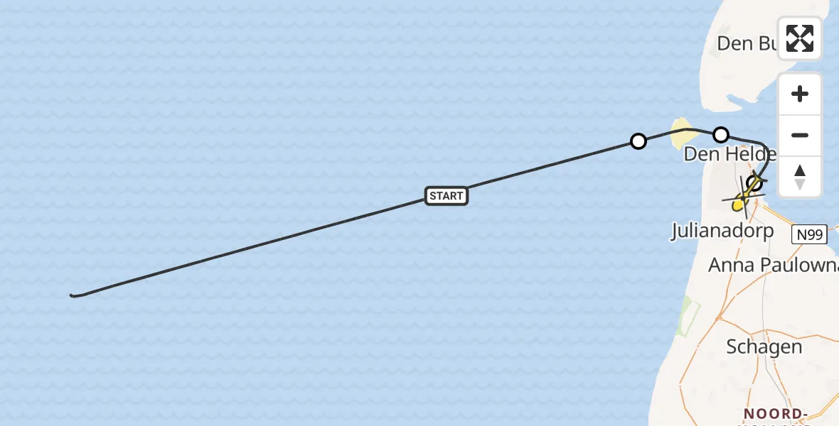 Routekaart van de vlucht: Kustwachthelikopter naar Vliegveld De Kooy, Luchthavenweg