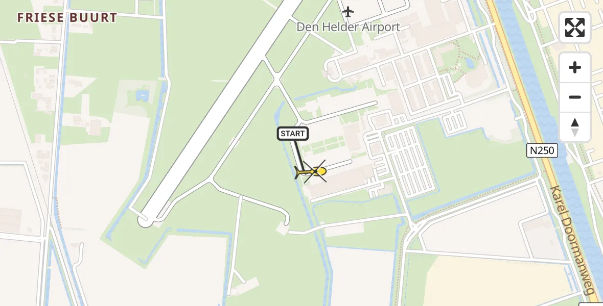 Routekaart van de vlucht: Kustwachthelikopter naar Vliegveld De Kooy, Luchthavenweg