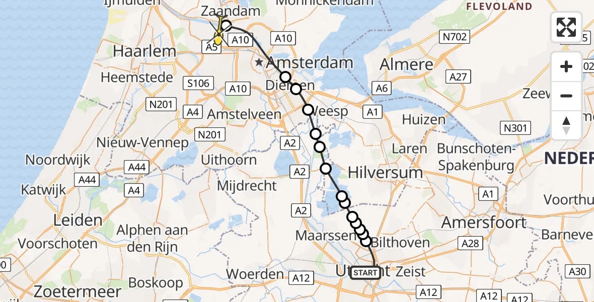 Routekaart van de vlucht: Lifeliner 1 naar Amsterdam Heliport, Capriweg