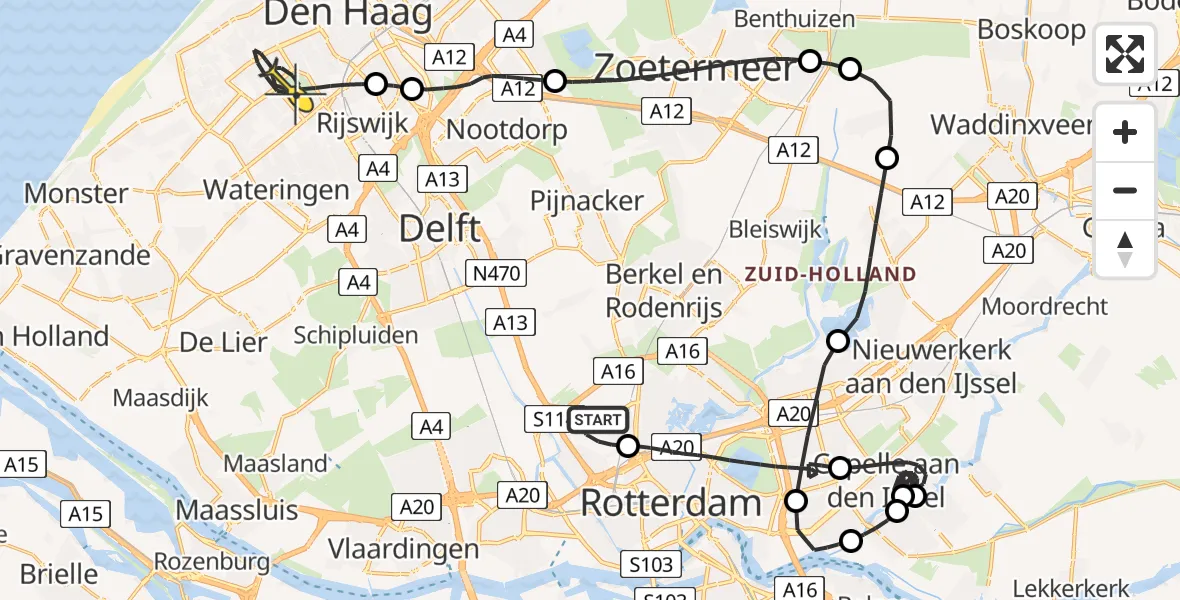 Routekaart van de vlucht: Politieheli naar Den Haag, Henriëtte Roland Holstweg